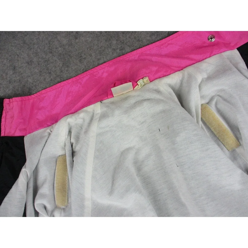 VTG Ellesse Jacket Womens Large Black Pink Colorblock Windbreaker Lined Coat